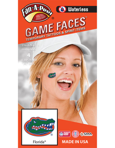 University of Florida (UF) Gators – Waterless Peel & Stick Temporary Spirit Tattoos – 4-Piece – Green/Orange/Blue Gator Head Oval
