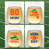 Florida Gator Themed Unbreakable Stemless TRITAN Plastic Wine Glasses 4pk by Wine-Oh!