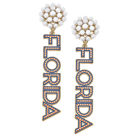 Florida Gators Pearl Cluster Dotted Enamel Drop Earrings