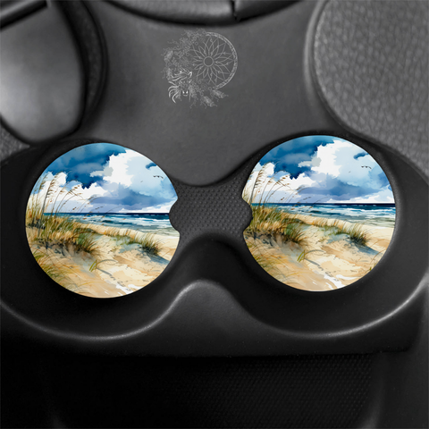 Dark Horse Dream Designs LLC - Watercolor Shores - Beach- Shoreline - Car Coasters : Cermaic (Hard)