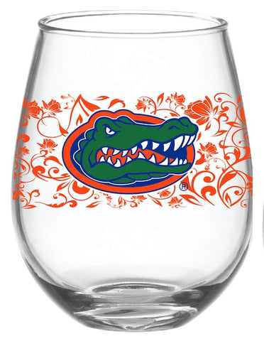 Florida Gators Stemless Floral Wine Glass