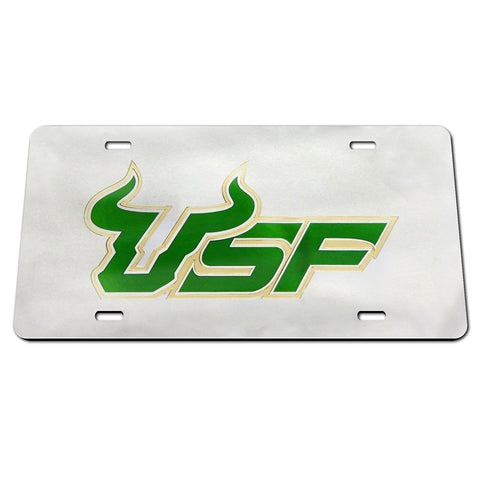 USF Bulls Mirrored License Plate w USF Bulls Logo