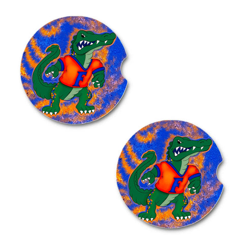 Florida Gators Mascot Inspired  on the Bayou Tie Dye Car Coasters (set of 2)
