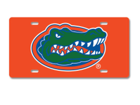Florida Gators Orange Metal License Plate with Gators Head