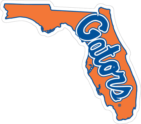 6" Orange State of Florida w/ Blue Gators Script Inside State Decal