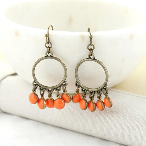 Vintage Enamel Dot Earrings - Orange