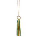 Green and Yellow Hammered Circle & Suede Tassel Necklace