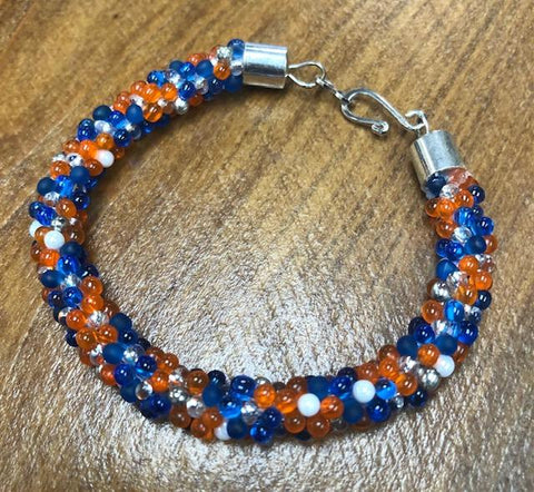 Orange, Blue, Silver, & Pearl Large Beaded Bracelet